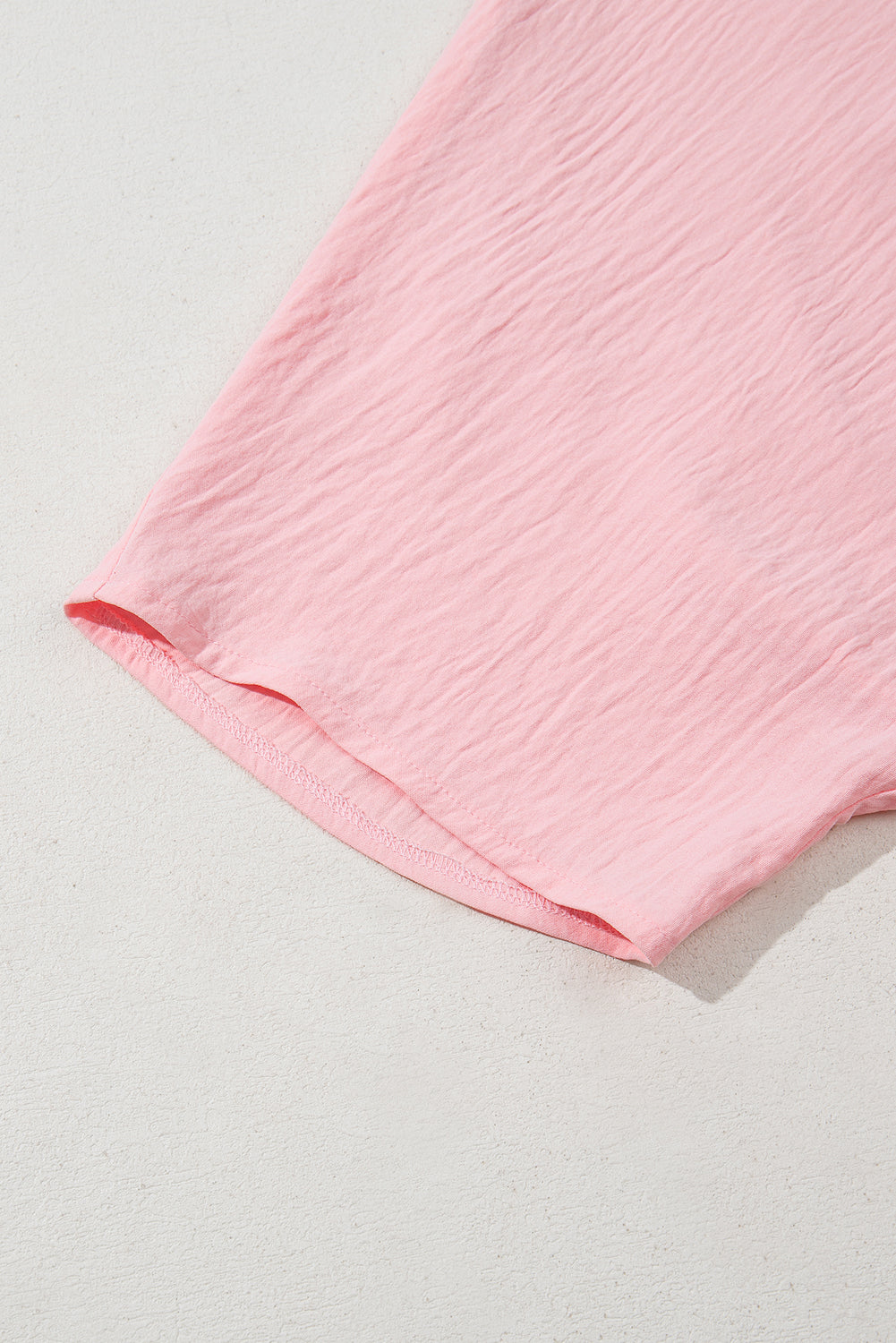 Pink Solid Color V Neck Textured Plus Size Blouse