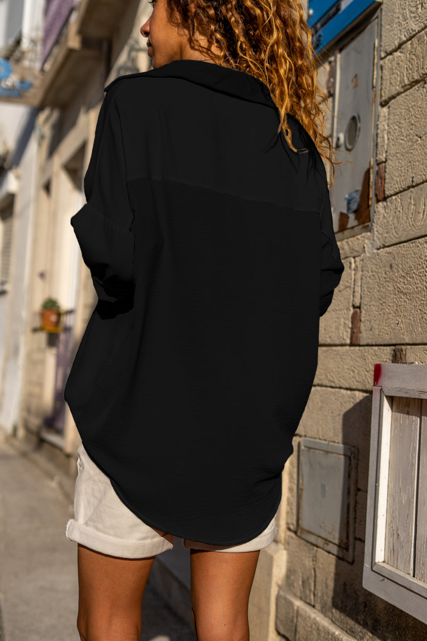 Gray Crinkle Colorblock Patchwork Pocket Half Sleeve Shirt