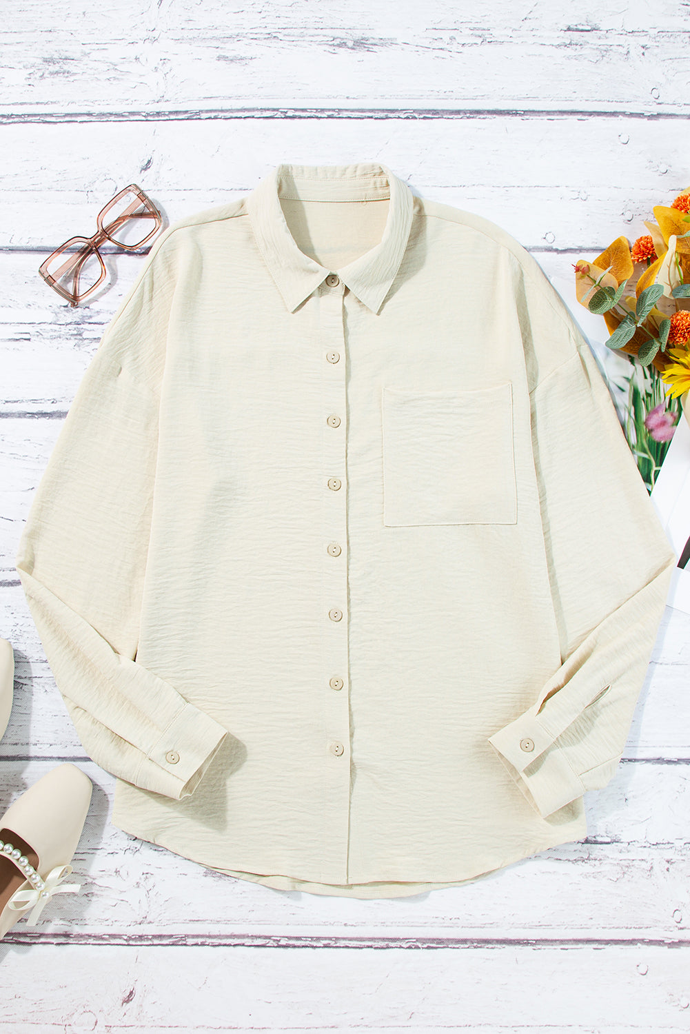 Gray Crinkle Colorblock Patchwork Pocket Half Sleeve Shirt