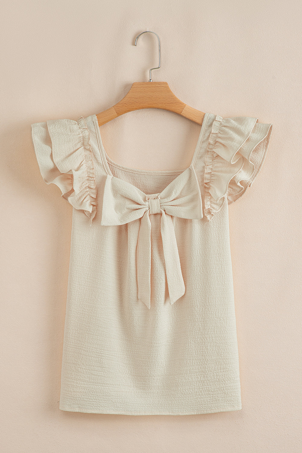Gossamer Pink Textured Bow Frilled Ruffle Sleeve Blouse