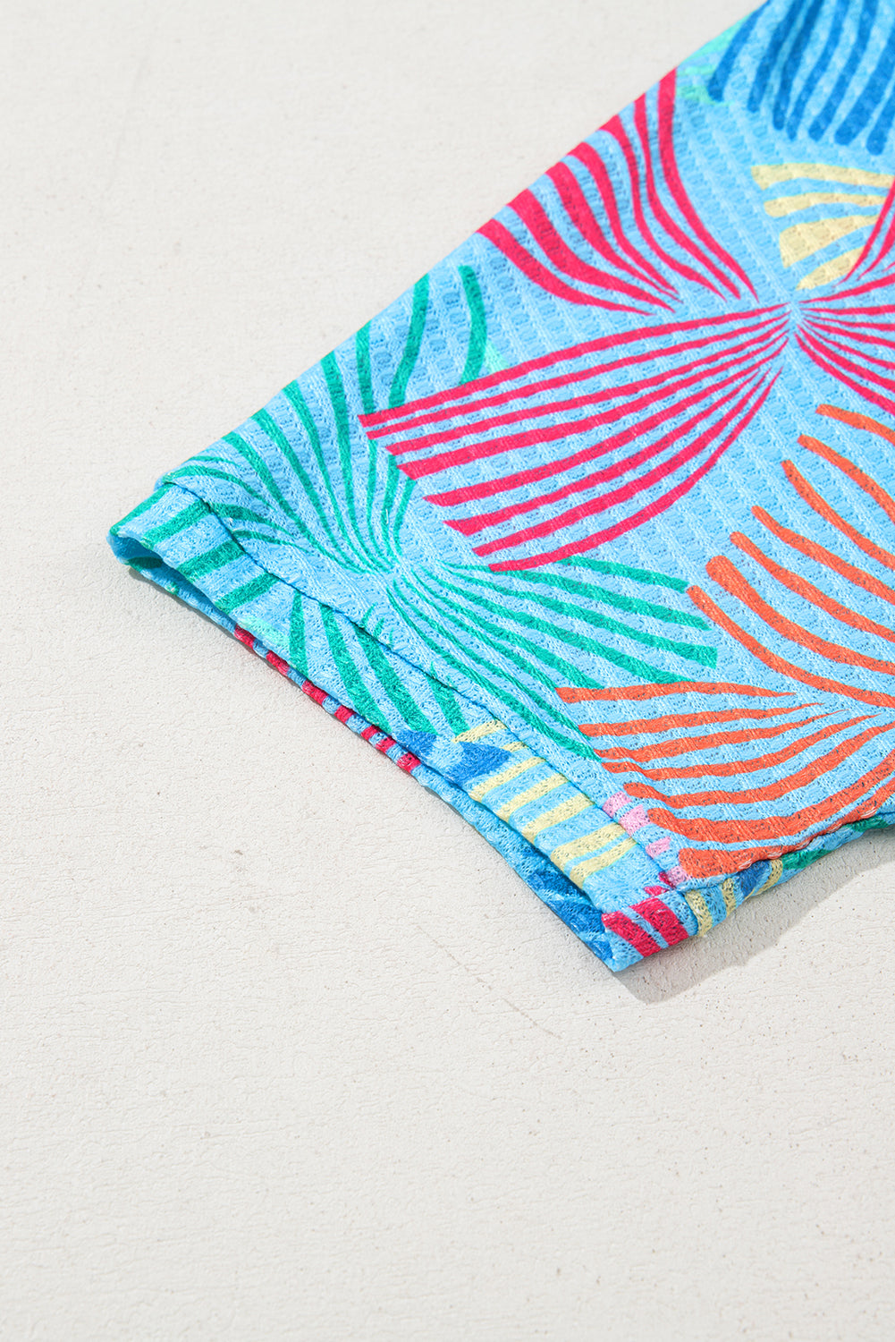 Sky Blue Bowknot Print Waffle Loose Tee