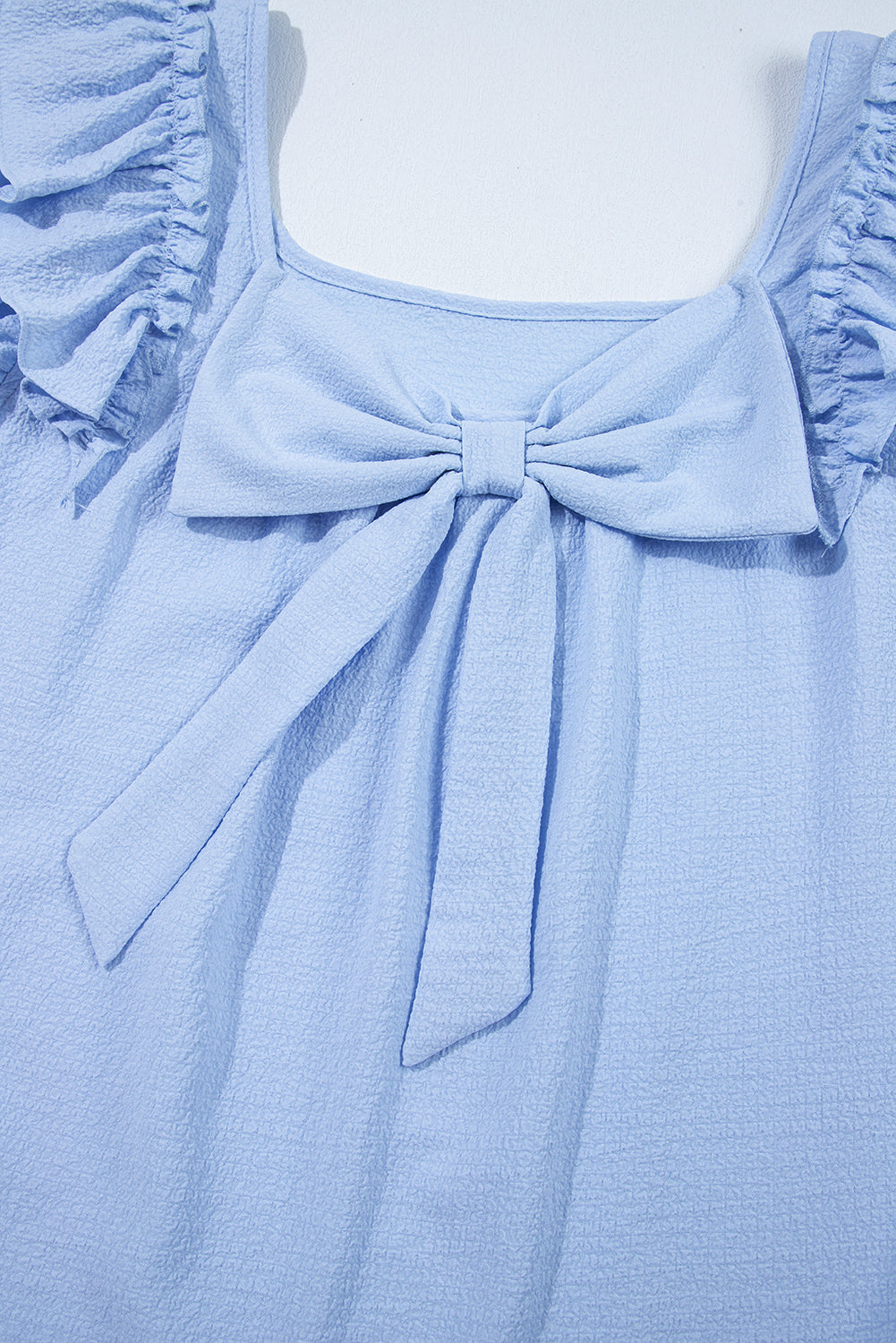 Gossamer Pink Textured Bow Frilled Ruffle Sleeve Blouse