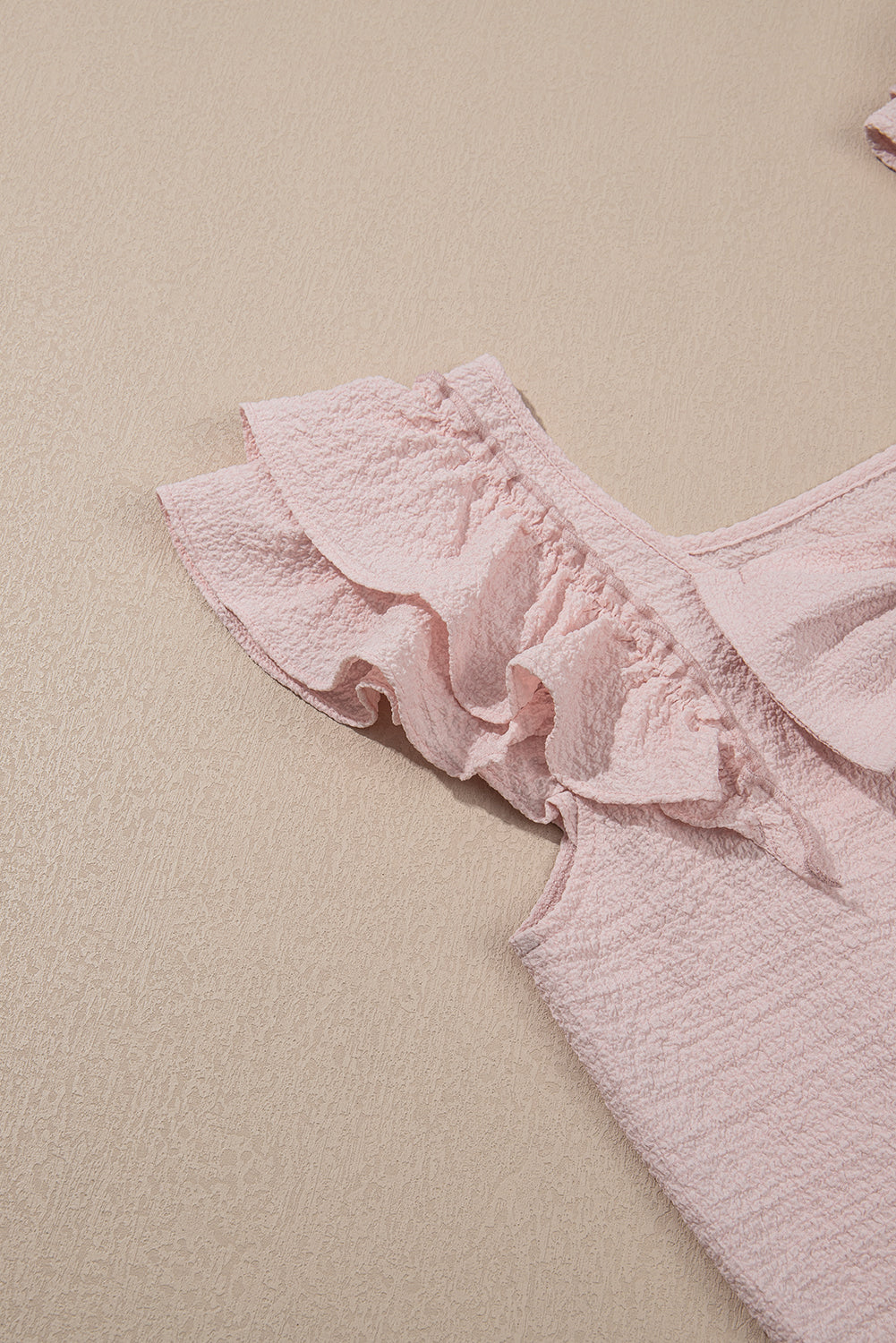 Gossamer Pink Textured Bow Frilled Ruffle Sleeve Blouse