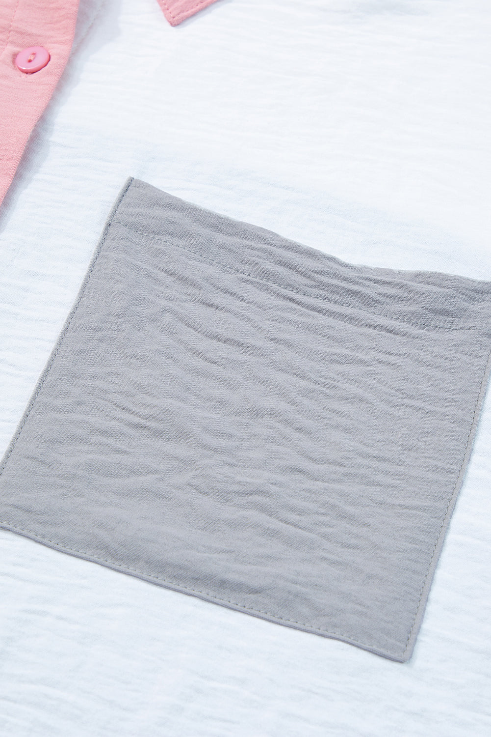 Gray Crinkle Colorblock Patchwork Pocket Half Sleeve Shirt