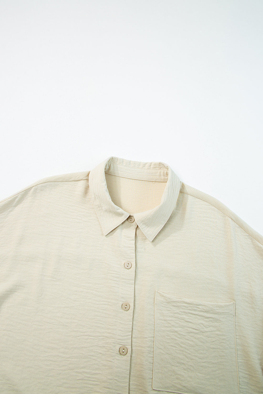 Gray Crinkle Colorblock Patchwork Pocket Half Sleeve Shirt
