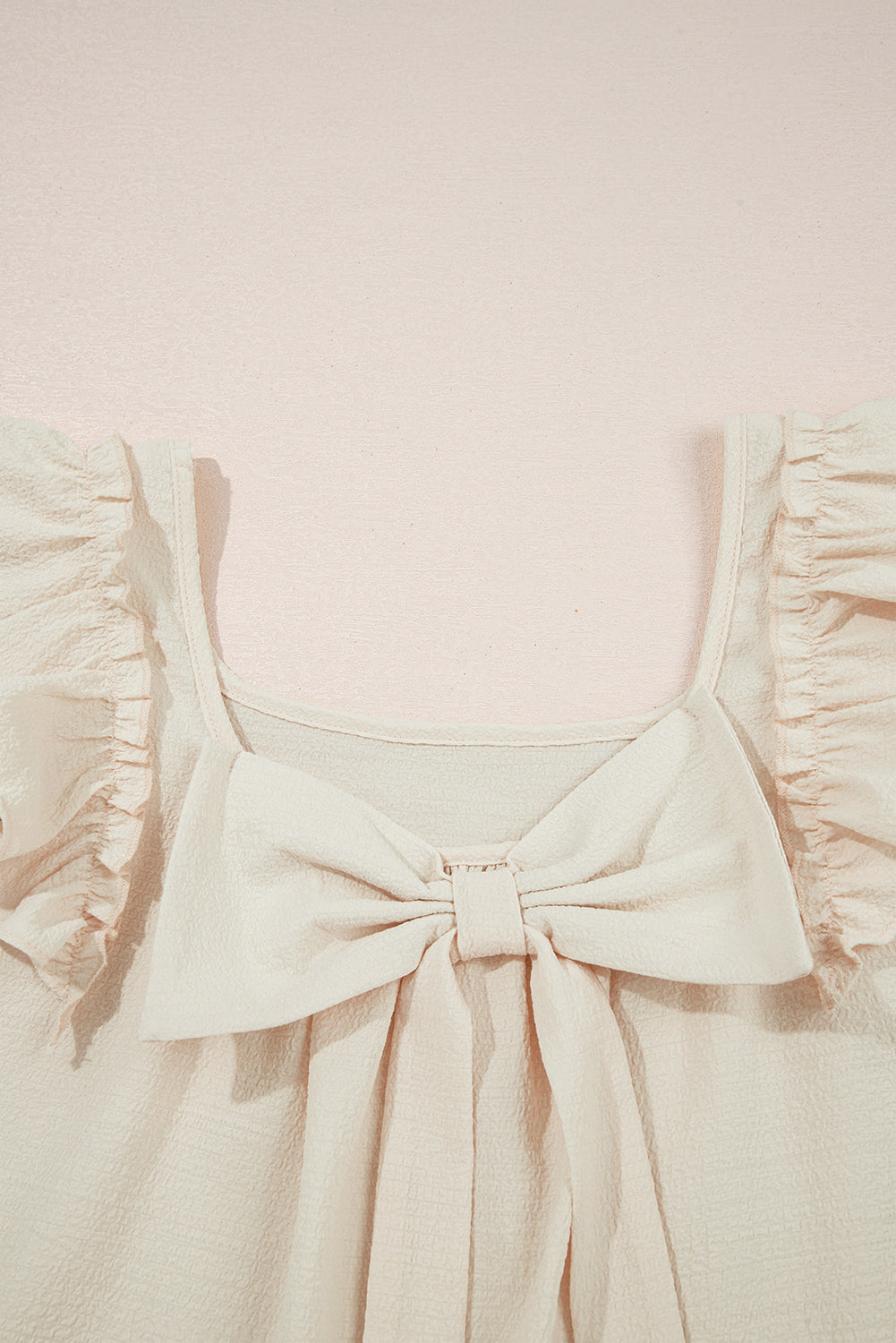 Gossamer Pink Textured Bow Frilled Ruffle Sleeve Blouse