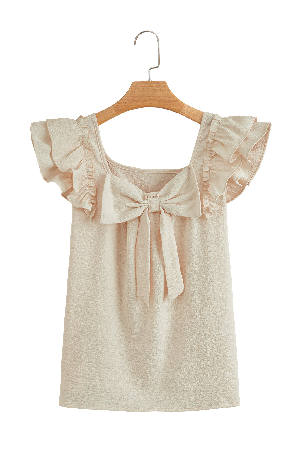 Gossamer Pink Textured Bow Frilled Ruffle Sleeve Blouse