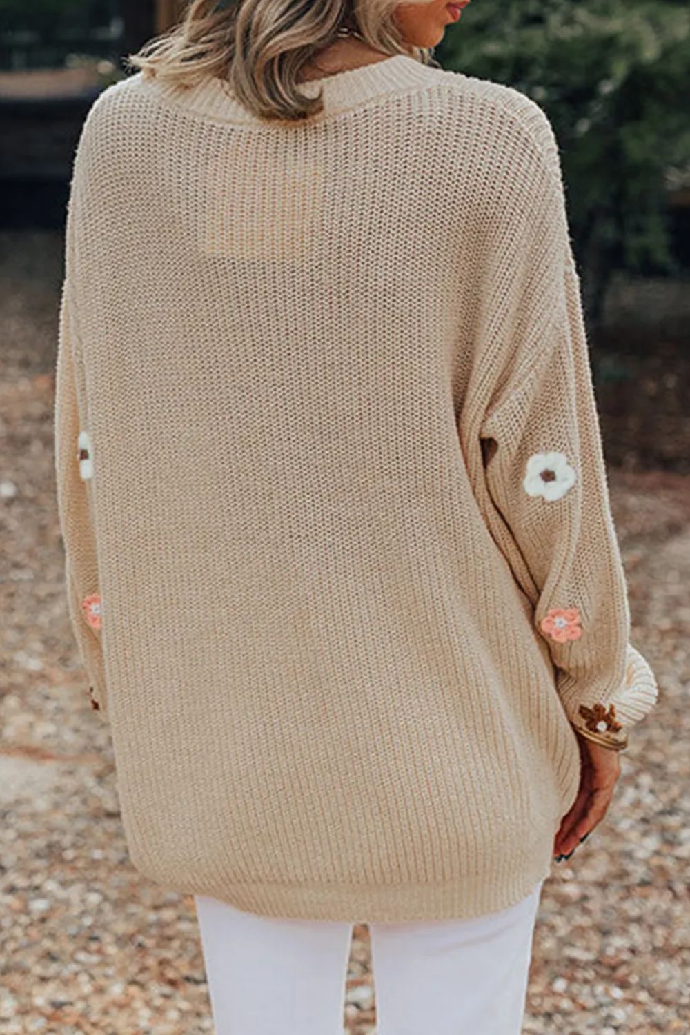 Flower Round Neck Long Sleeve Sweater