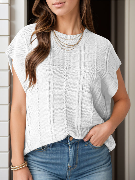 Round Neck Cap Sleeve Knit Top