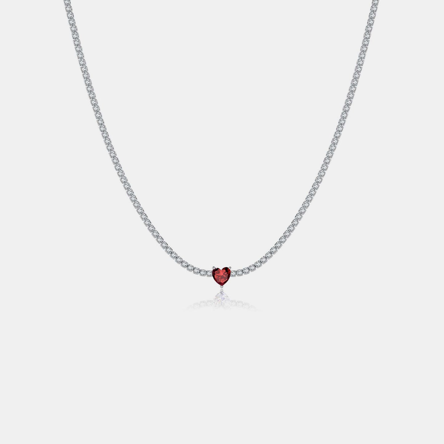 Inlaid Zircon Heart 925 Sterling Silver Necklace