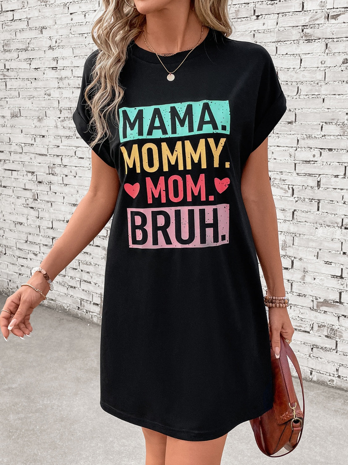 Letter Graphic Short Sleeve Mini Tee Dress