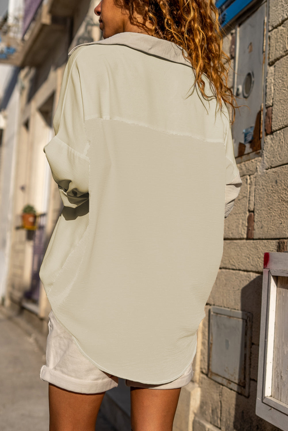 Gray Crinkle Colorblock Patchwork Pocket Half Sleeve Shirt