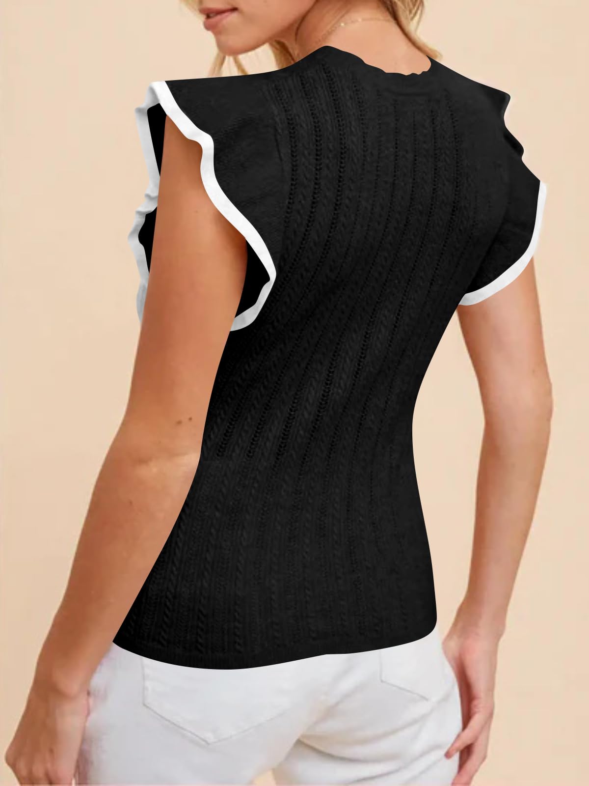 Ruffled Round Neck Cap Sleeve Knit Top