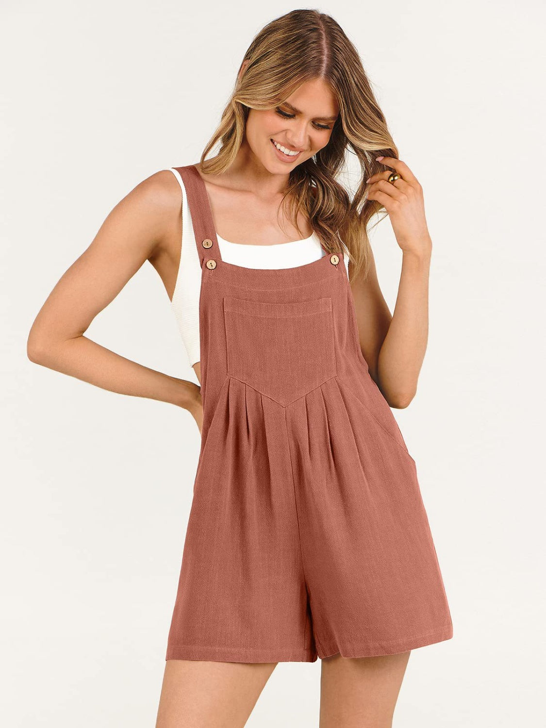 Pocketed Square Neck Wide Strap Romper