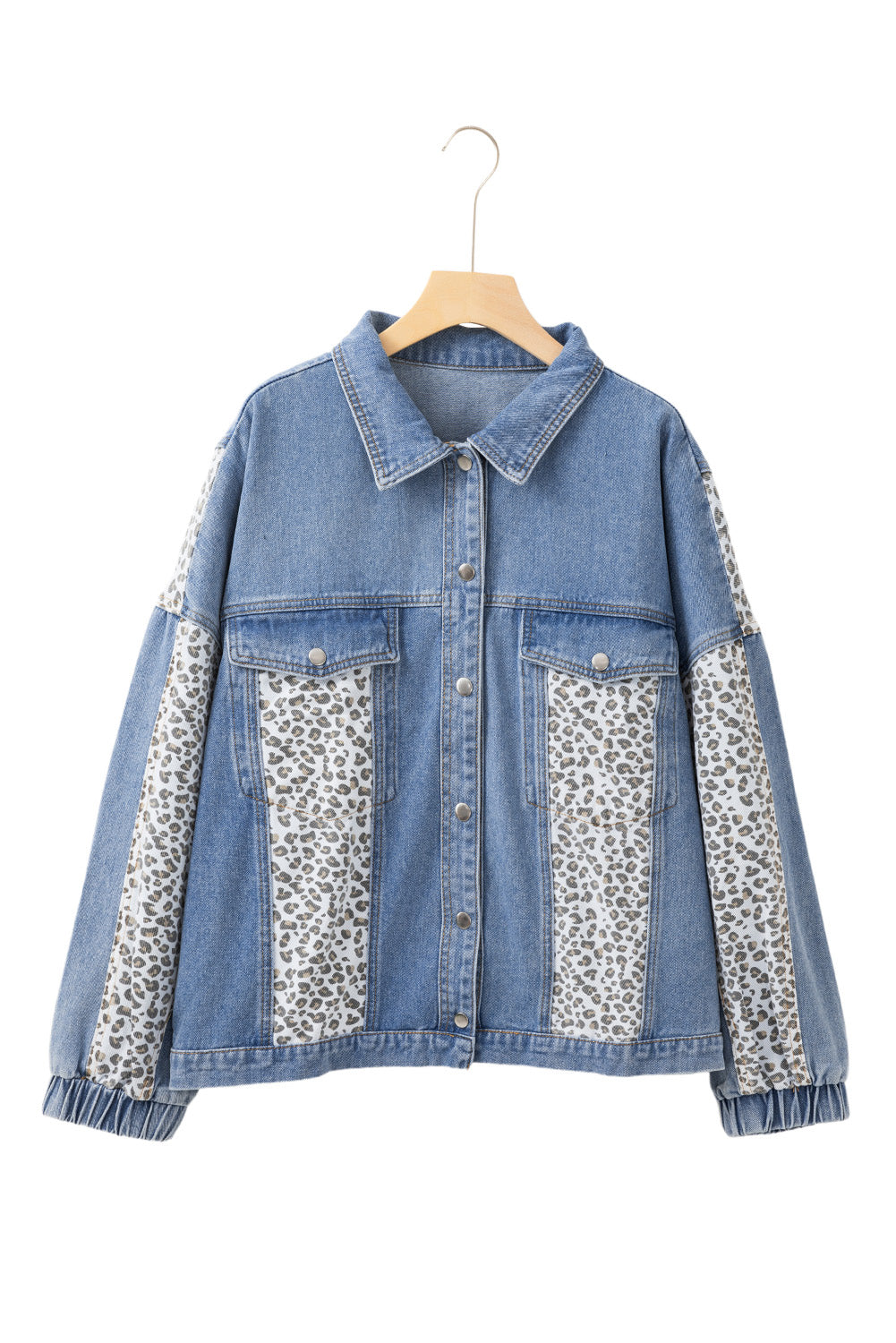 Beau Blue Leopard Patchwork Plus Size Denim Jacket