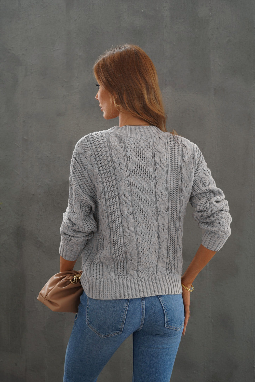 Cable-Knit Button Up Dropped Shoulder Cardigan