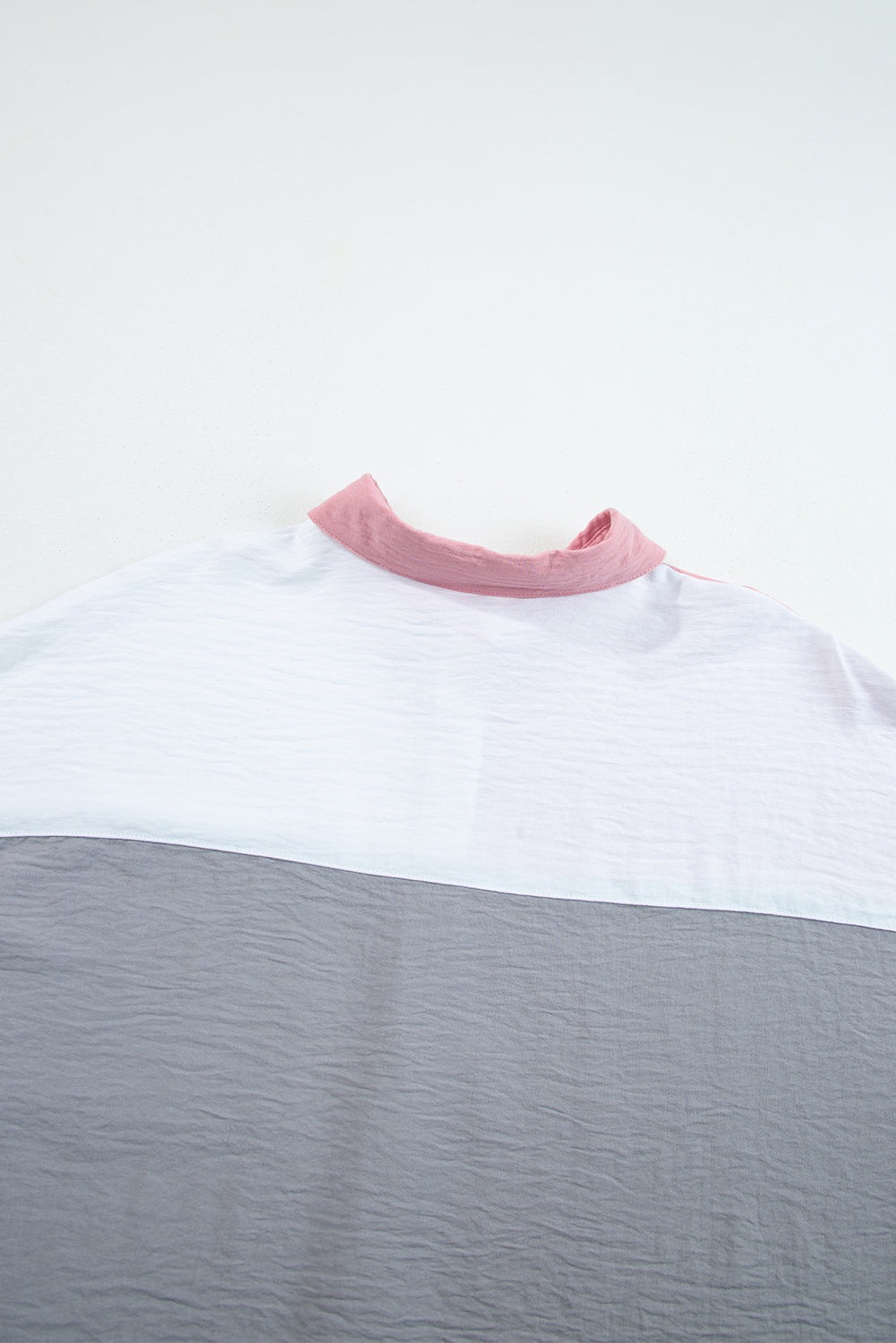 Gray Crinkle Colorblock Patchwork Pocket Half Sleeve Shirt