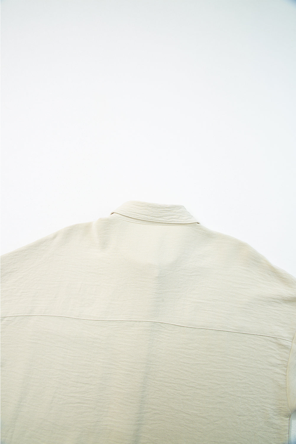 Gray Crinkle Colorblock Patchwork Pocket Half Sleeve Shirt